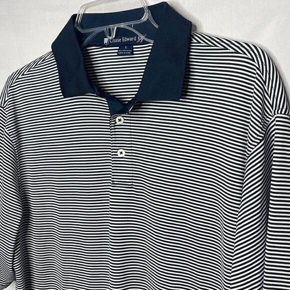 Chase Edward Golf Navy/White Stripe Performance Polo Shirt. Size Large. - Picture 2 of 5